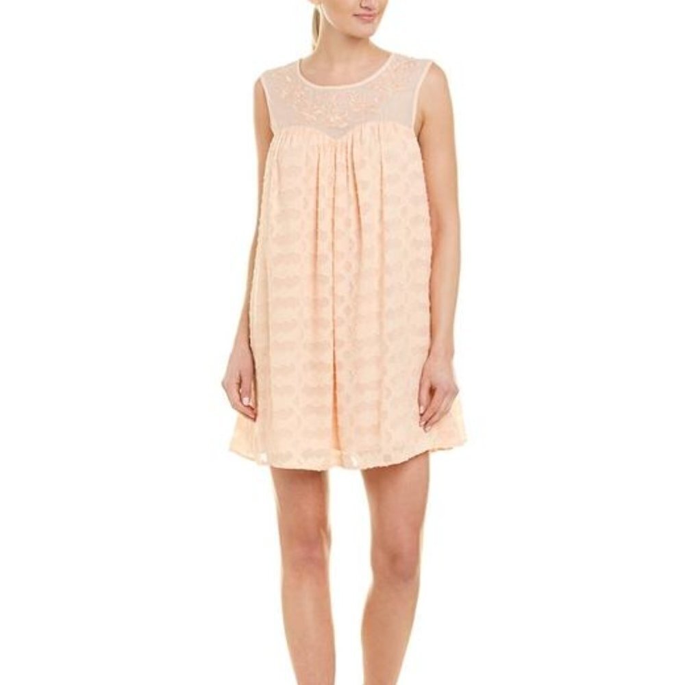 Champagne and Strawberry Pastel Peach Embroidered Shift Dress
